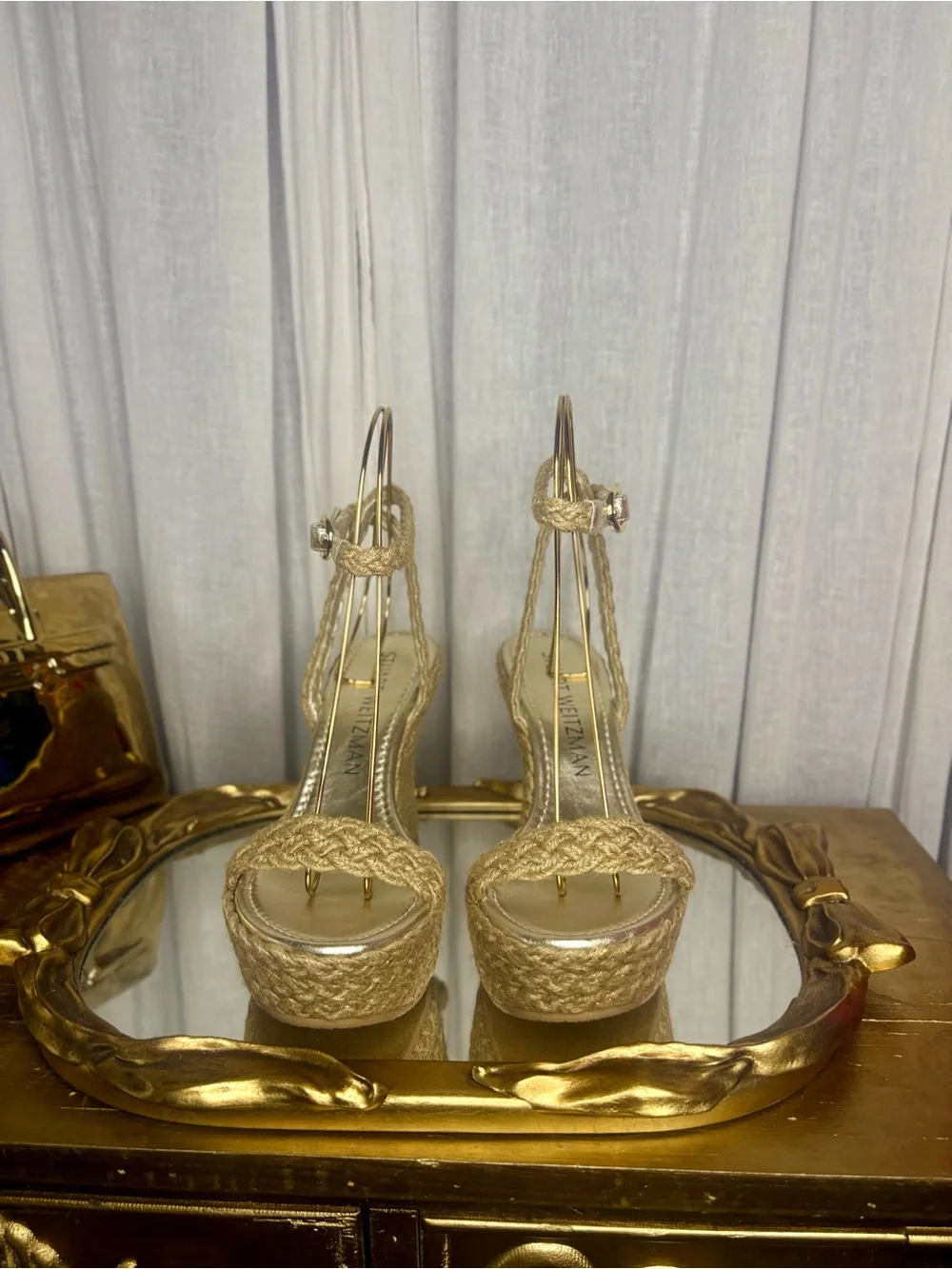 Stuart Weitzman Braida Gold Espadrille Wedges Size 10B NWOB